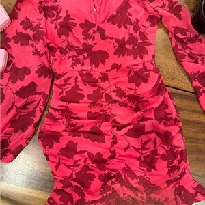 Floral Red and Pink Long Sleeve Dress